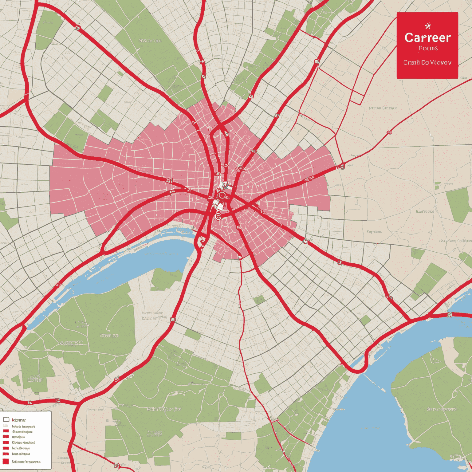 Map showing new delivery areas with highlighted zones in red and pink, showcasing expanded coverage for food delivery service