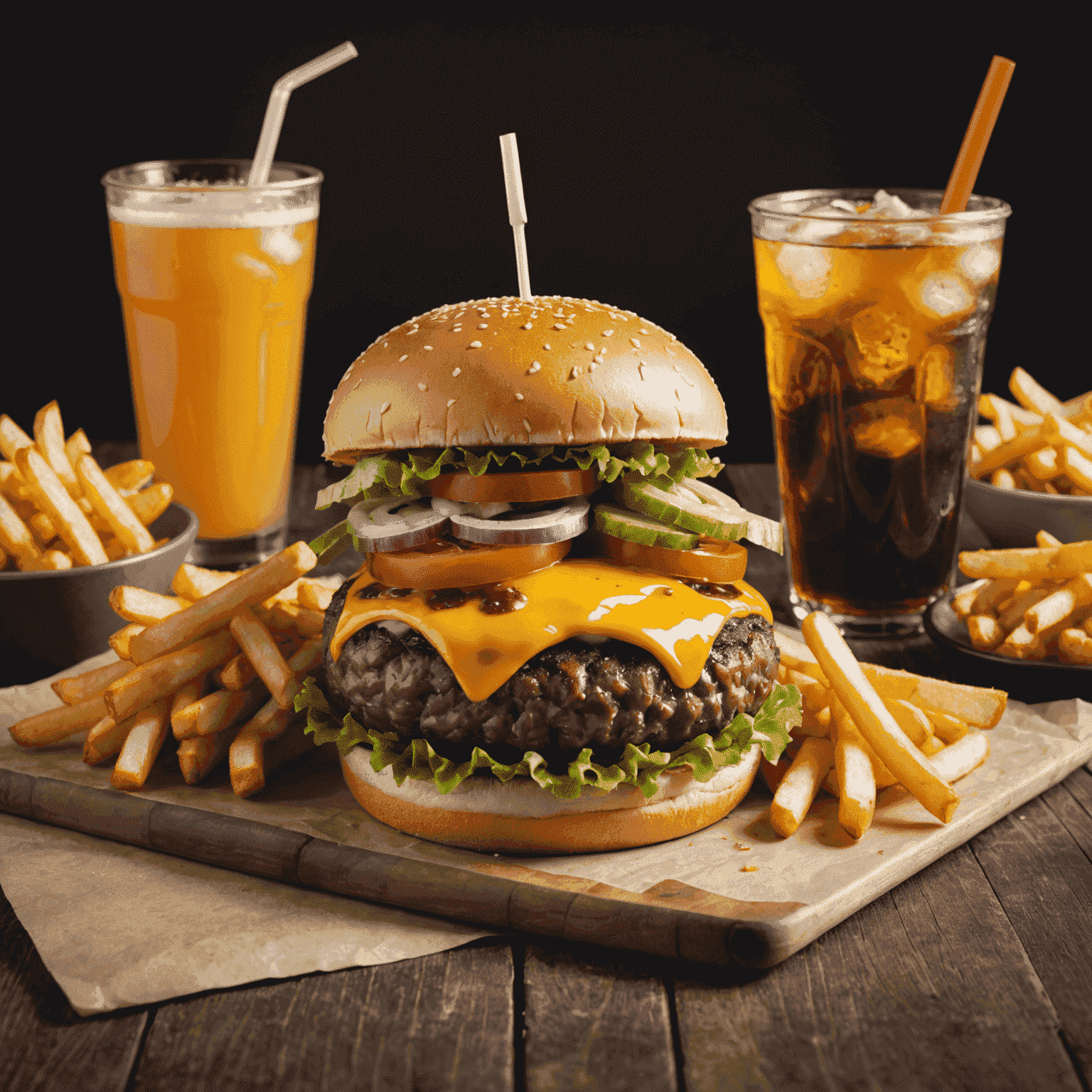 An appetizing combo meal featuring a burger, fries, and a drink at a discounted price